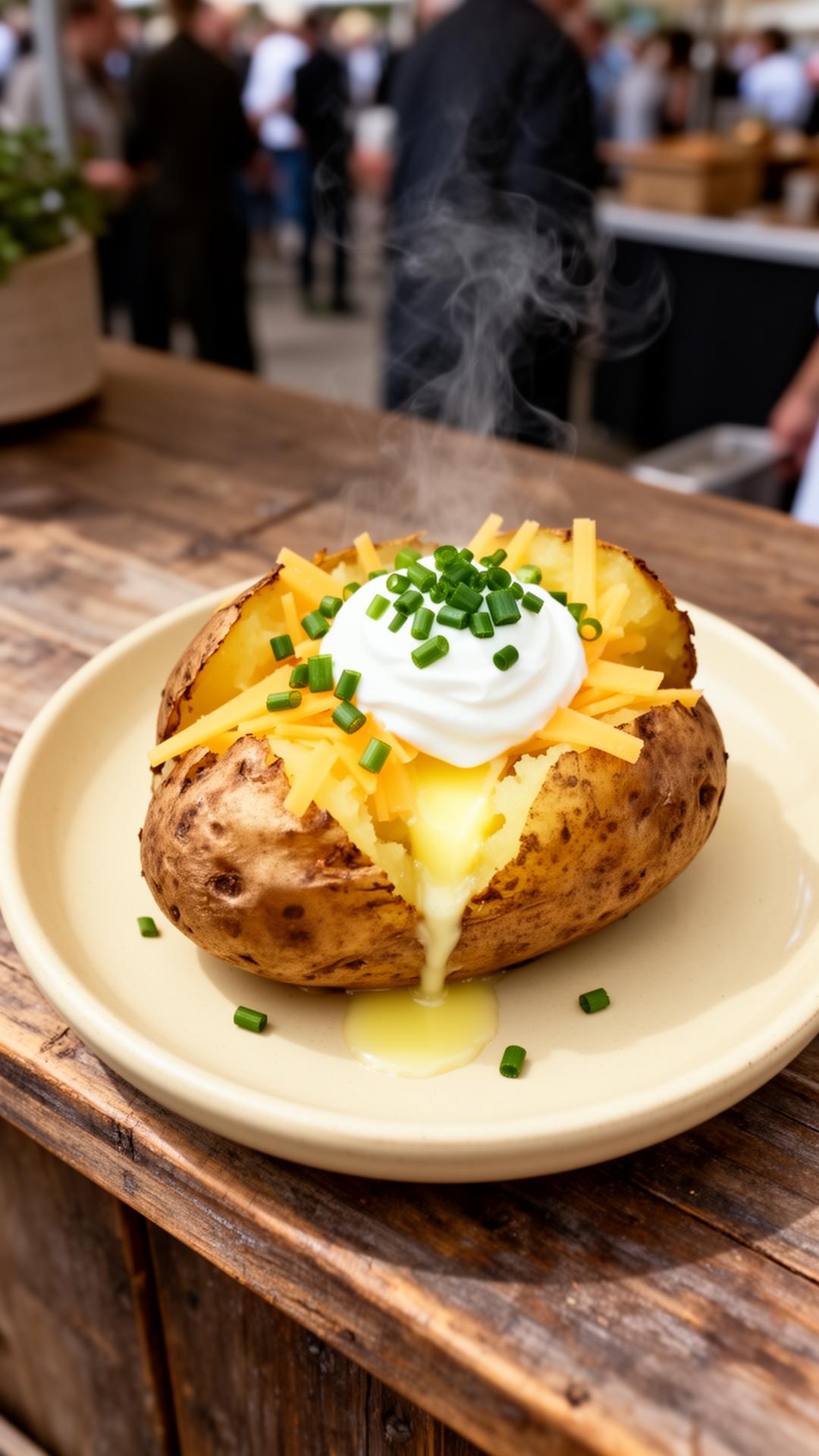 Loaded jacket potato with cheese and chives